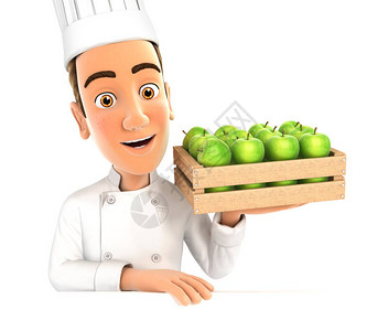 主厨拿着木箱苹果图片