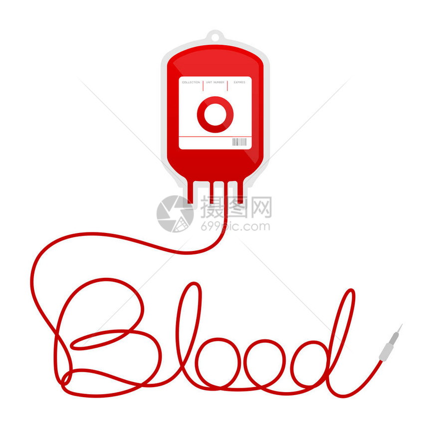 O型血袋O型红色血和血样文本图片