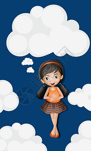 站在蓬松云朵上的小女孩背景图图片