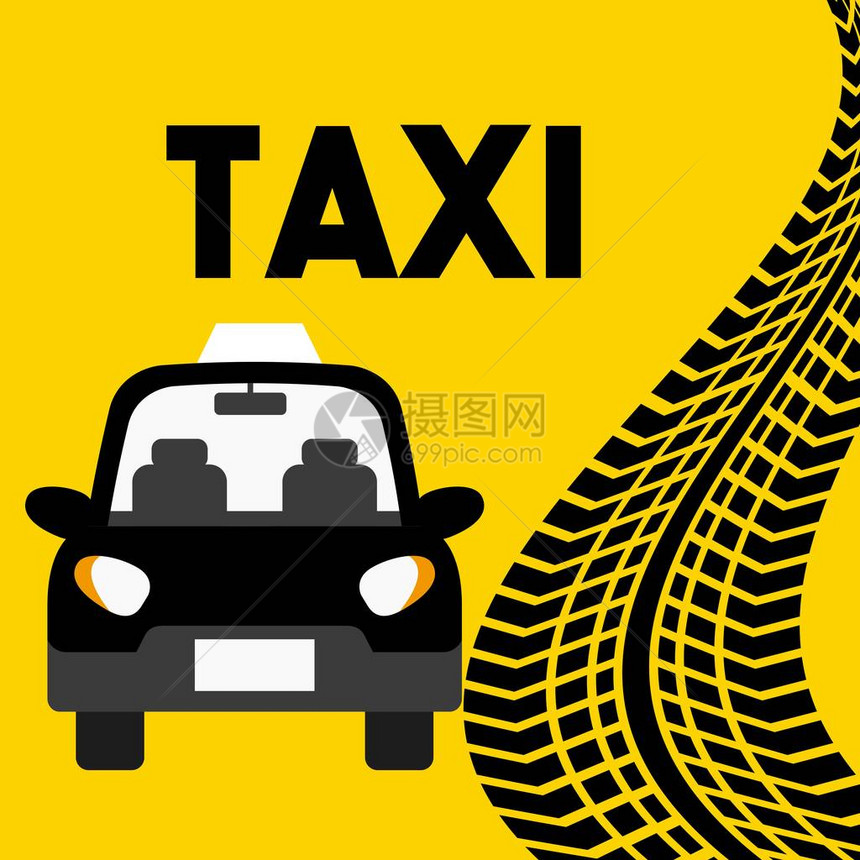 黄色背景上的出租车辆图标色彩多的设计图片
