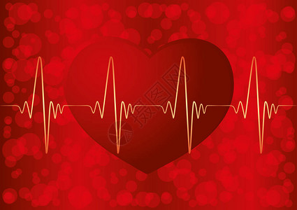 红色背景上的红色心脏和脉搏图片