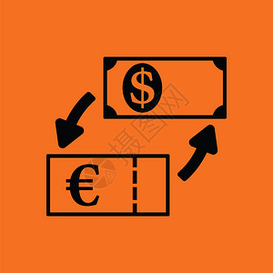 货币美元和欧元兑换图标橙色背景黑背景图片