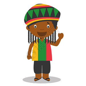 来自牙买加的人物打扮成传统的方式与哈oldlocks矢量说明世界收图片