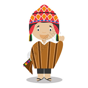 法衣来自秘鲁的字符穿着传统方式矢量图插画