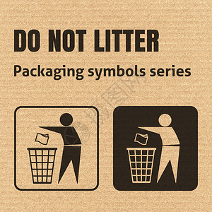 不要乱丢垃圾切勿在纸板背景上贴有LITTER包装符号插画