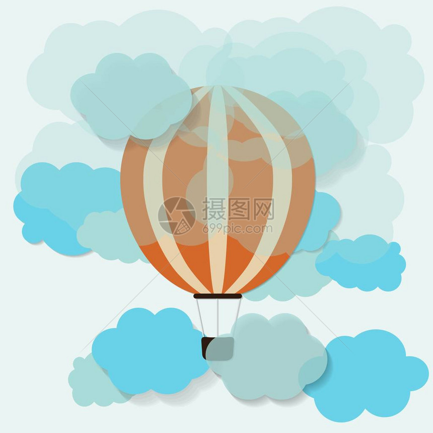 热气球在蓝云中飞翔图片