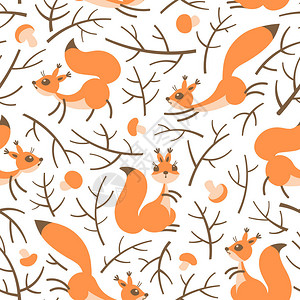 秋天森林中可爱的小松鼠无缝秋季模式用于礼品包装壁纸儿童房间或衣图片