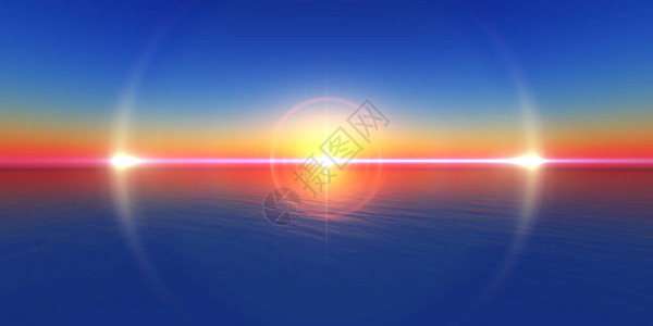 沙岛日落地平线海太阳射线插画