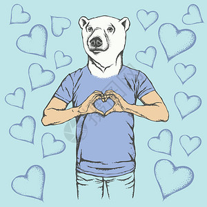 北极熊的矢量插图显示心脏形状图片