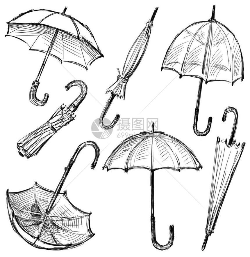 各种雨伞的手绘图图片