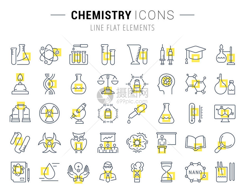 在平面设计化学中设置矢量线图标符号和符号图片