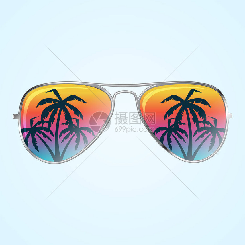 太阳镜和棕榈墨镜隔着蓝图片