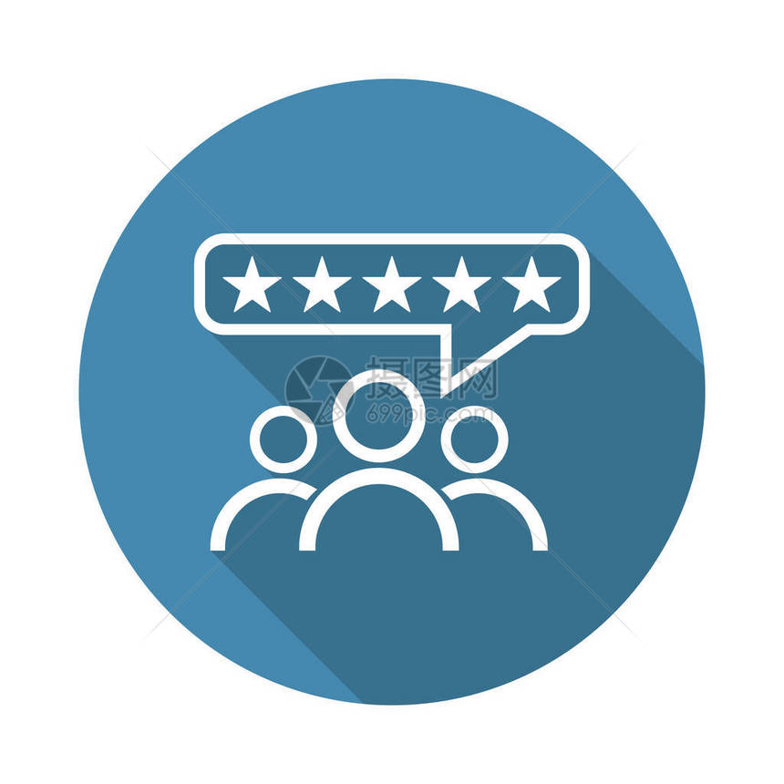 客户审查评级用户反馈概念矢量图标用长阴影的蓝色背景图片