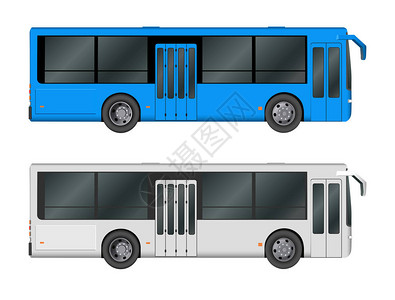 设置白色蓝色城市公交车模板客运矢量图eps10孤立图片