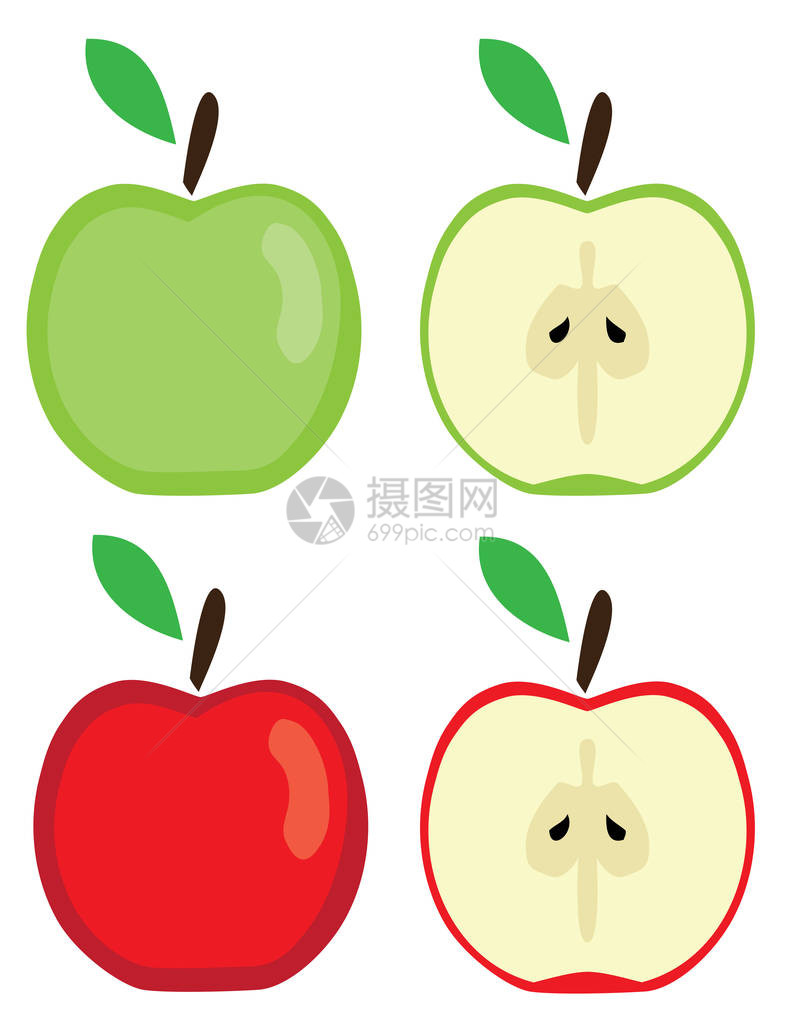 红色和绿色苹果的矢量插图图片