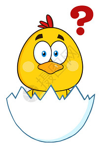 带有问题标记的鸡蛋中可爱的黄鸡卡通字符缠绕RasterI背景图片