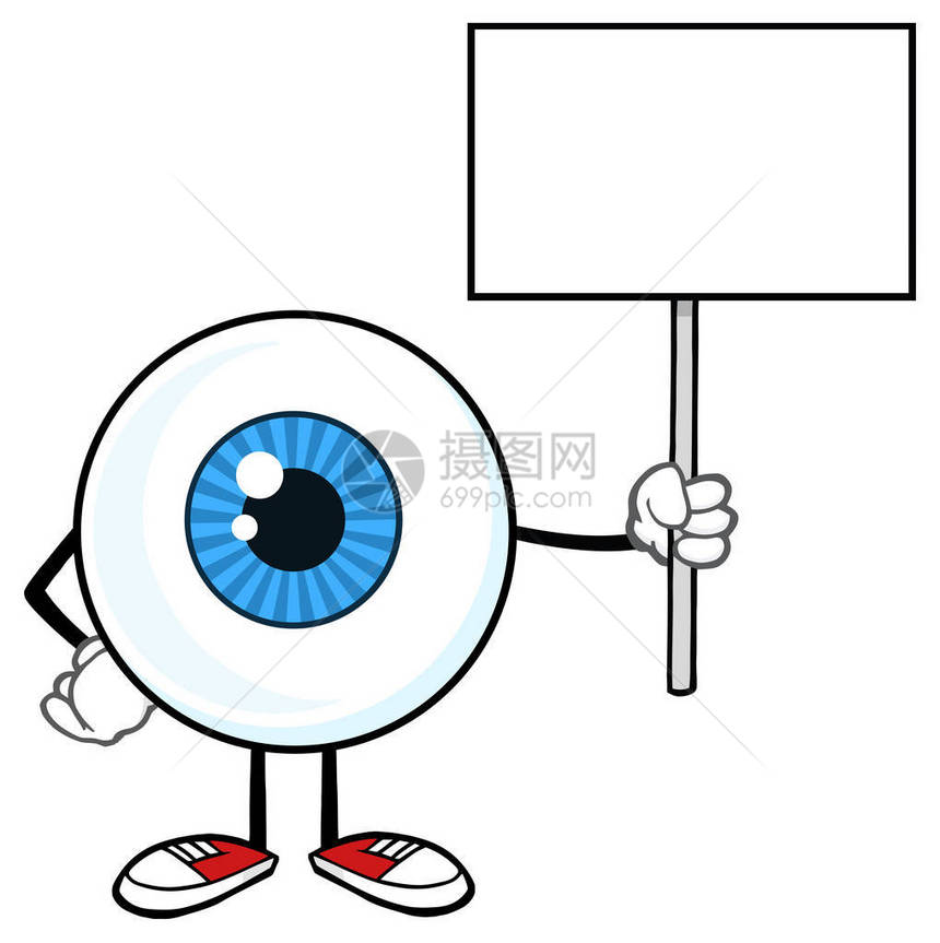 蓝色眼球GuyCartoonMascot保持空白标志字符矢量I图片