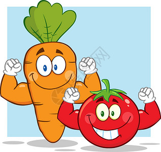 胡萝卜和番茄卡通木瓜马士特征显示肌肉臂的肌图片