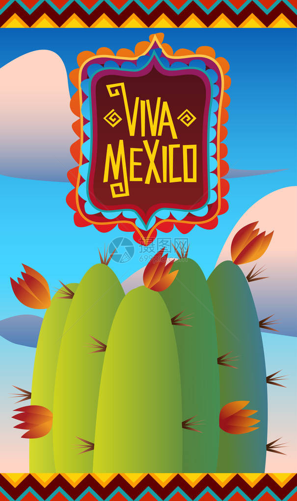 卡通矢量图万岁墨西哥墨西哥节日海报和节日背景西方风格图片
