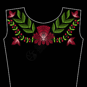刺绣缝纫和春玫瑰花作为领带图片