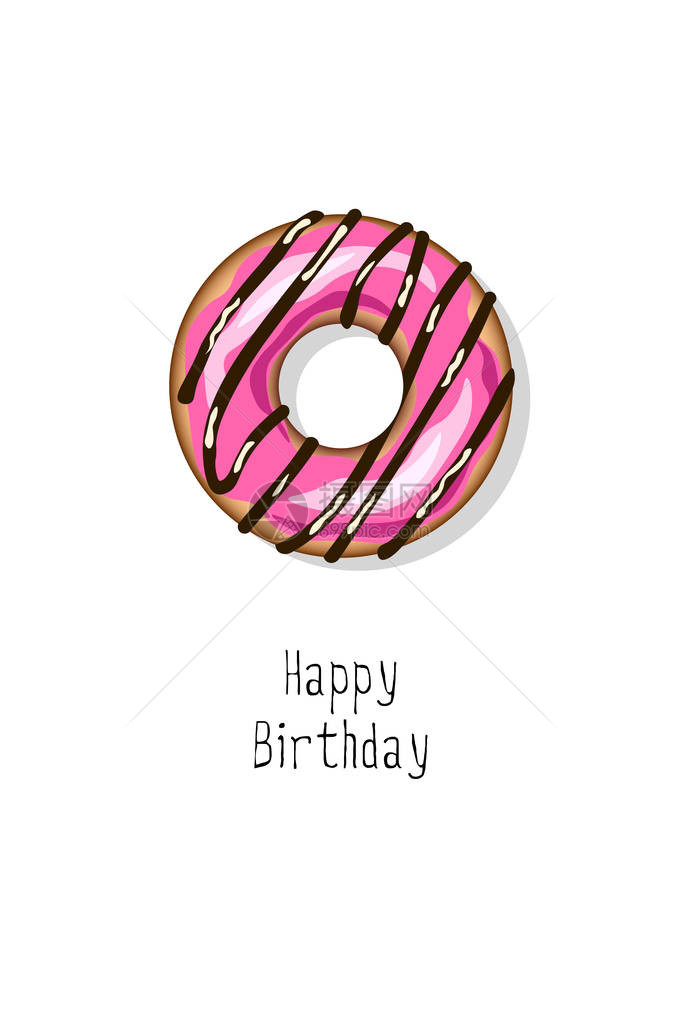 带糖霜的贺卡甜圈生日快乐在平面样式现代风格插图打印在T恤上图片