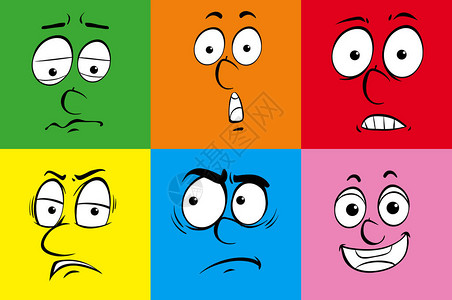 不同背景插图上的六种面部表情图片