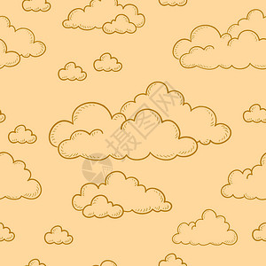 无缝面条橙色背景的卡通云层轮廓图片
