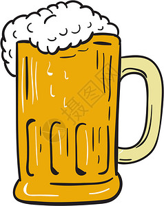 绘画素描风格的插图一个啤酒杯啤酒霜套在孤立图片
