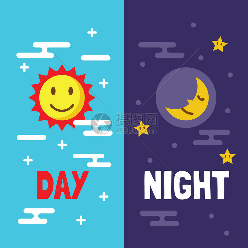 日夜平面卡通矢量日月设计图片