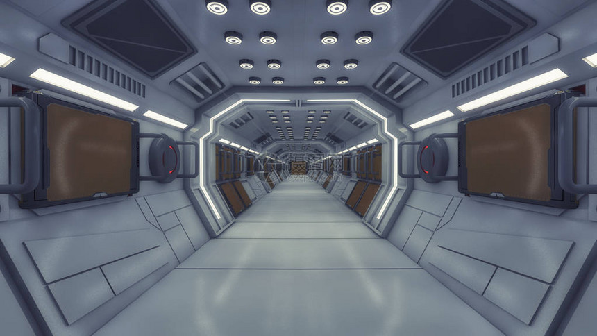 3D渲染未来派空荡的室内走廊图片