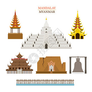 缅甸曼德勒风光物体旅行和插画