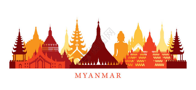 缅甸曼德勒风光休城市风景旅插画