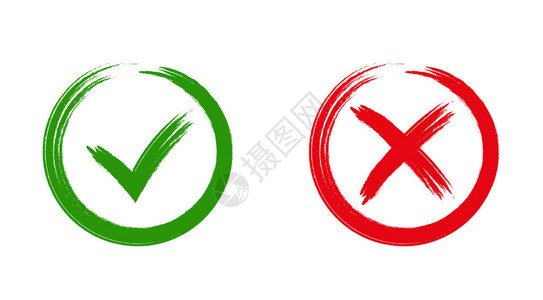 勾选和交叉标志绿色复选标记OK和红色X图标背景图片