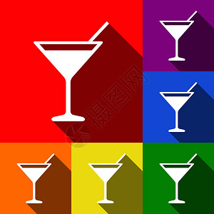 鸡尾酒标志图向量在红色橙色黄色绿色蓝色和紫色背景下带有平面图片