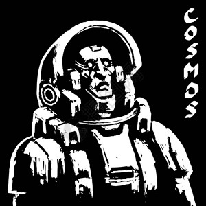 黑色背景上的宇航员素描酷科幻太空人封面穿着太空服的严肃角色航天日手绘数字背景图片