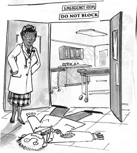 卡通插图说明一名医生因急症室的进背景图片