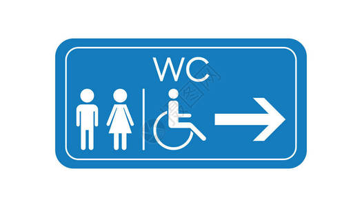 厕所标牌WC厕所矢量图标男人和女人在蓝板插画
