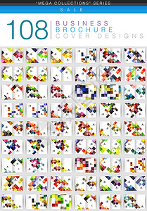 由108平方几何商业小册子模板组成的巨型企业手册样板A4尺寸年度报告中的彩色折纸风格背景图片