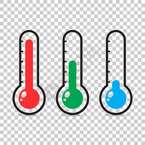 不同级别的温度计图标孤立背景上的平向量图片