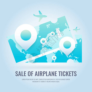 概念海报销售和飞机票折扣矢量插图单图片