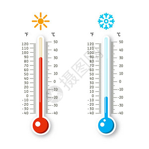 热和冷天图标矢量温度计孤图片