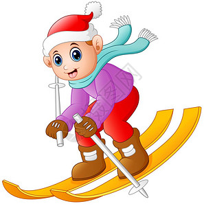 矢量图的卡通男孩滑雪下来图片