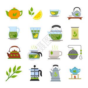 白色背景的茶叶仪式图标矢量插图上的图片