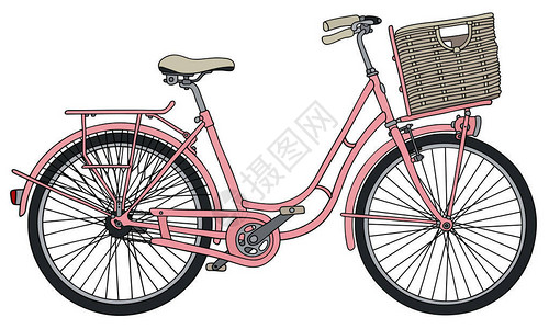 复古粉色自行车手绘图图片