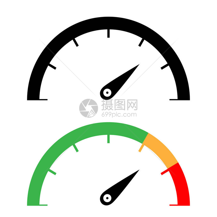 黑色和彩色车速表图标集图片