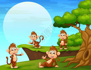 卡通猴子在悬崖附近玩图片