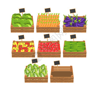 装新鲜蔬菜的板条箱自然健康的食品概念农场的有机蔬菜收集在木箱里平面图片