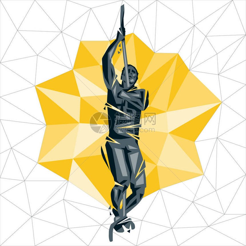 几何交叉概念攀爬绳索矢量环形人健身和交叉穿孔时的体力和图片