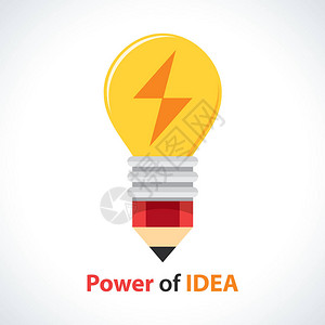 带灯泡形状和螺栓符号图标的钢笔Idea概念的力量Flat背景图片