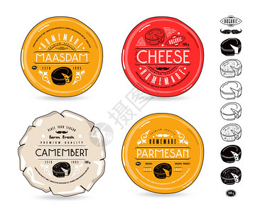 奶酪和图标的模板标签集透明背景的卡门贝尔奶酪马斯丹奶酪和帕尔图片